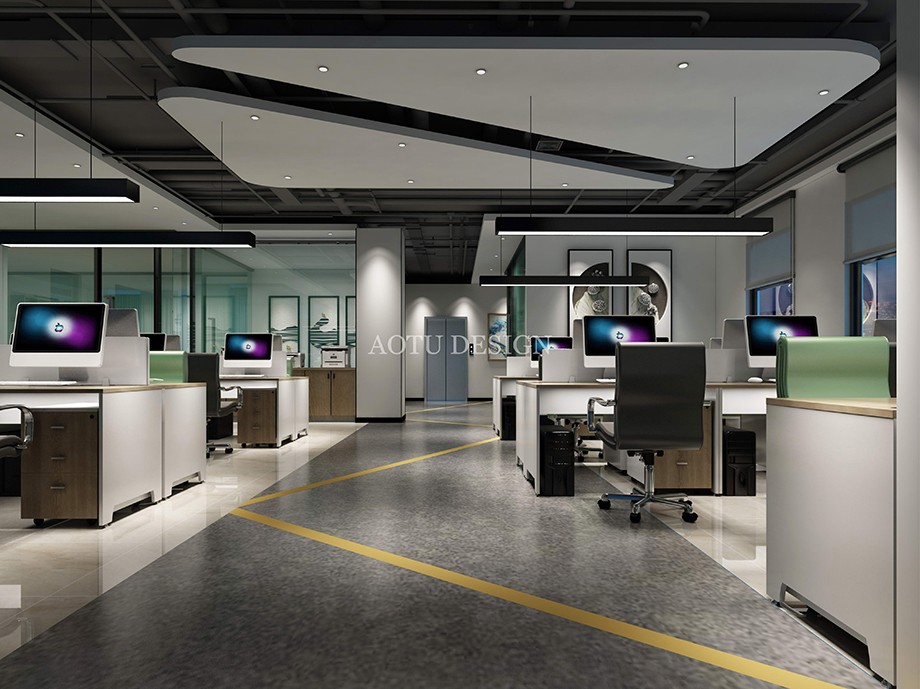 敞開辦公區(qū)設(shè)計(jì)-普樂生科技公司辦公樓設(shè)計(jì)效果圖