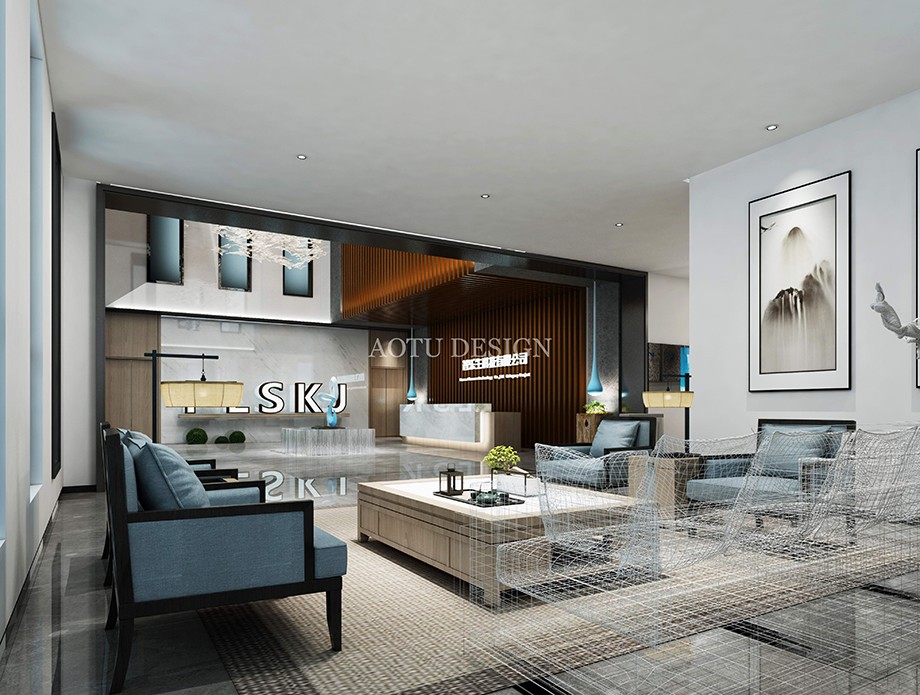 大廳休閑區(qū)設(shè)計(jì)-普樂生科技公司辦公樓設(shè)計(jì)效果圖