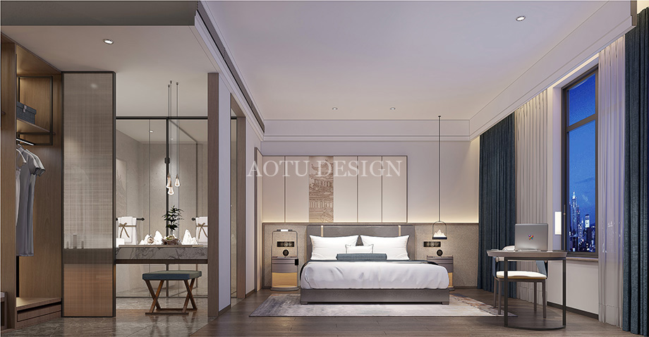 洛陽(yáng)全季酒店大床房設(shè)計(jì)效果圖-凹凸設(shè)計(jì)公司